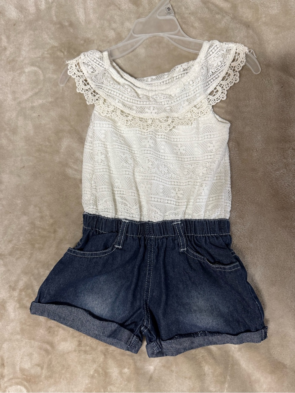 Baby Phat White Lace Top with Dark Blue Denim Shorts Kids Set